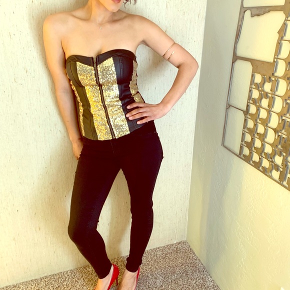 Gold Sequin Bustier - Picture 1 of 5